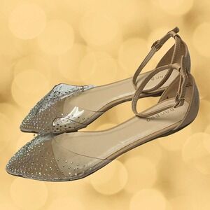 Bamboo‎ Rhinestone Ankle Strap Flats Pointed Toe Clear Women's Shoes